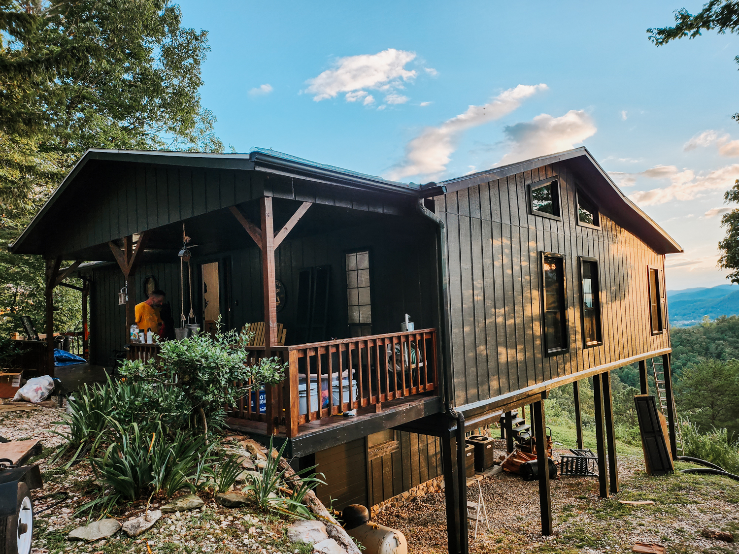 After image of the cabin exterior, when it's finally painted all black.