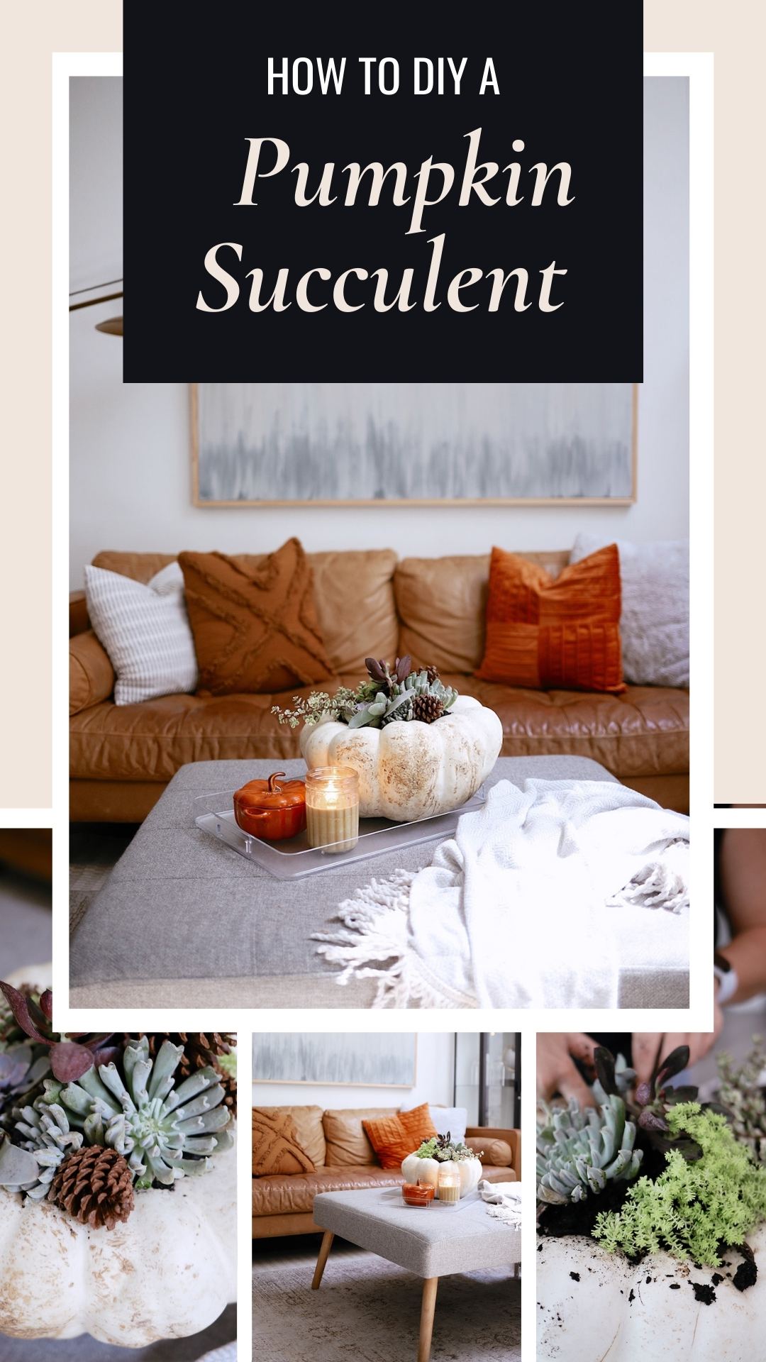 How to Make a Pumpkin Succulent Centerpiece, a tutorial featured by top US home blogger, Fresh Mommy Blog