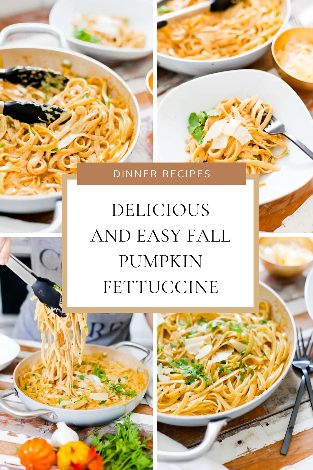 Delicious and easy fall pumpkin fettuccine recipe. The perfect recipe for an easy fall dinner.