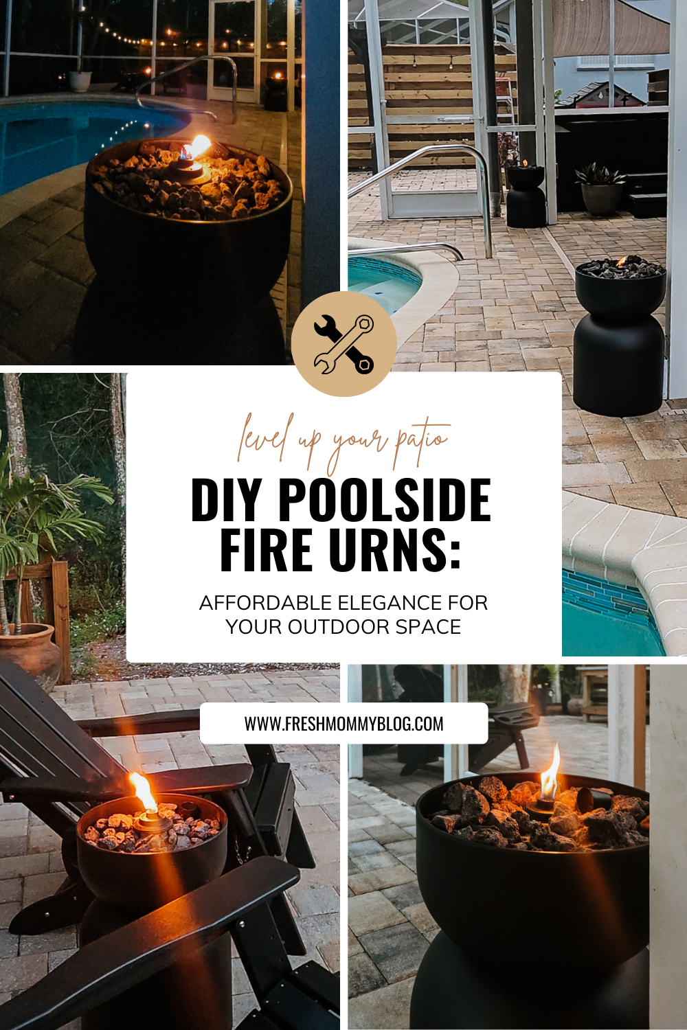 How to DIY your own Poolside Fire Urns to elevate your outdoor space. Level up your outdoor space with these DIY fire urns — an easy and affordable backyard project that adds instant warmth and style. Perfect for summer patio nights, cozy fall evenings, or year-round backyard vibes.

